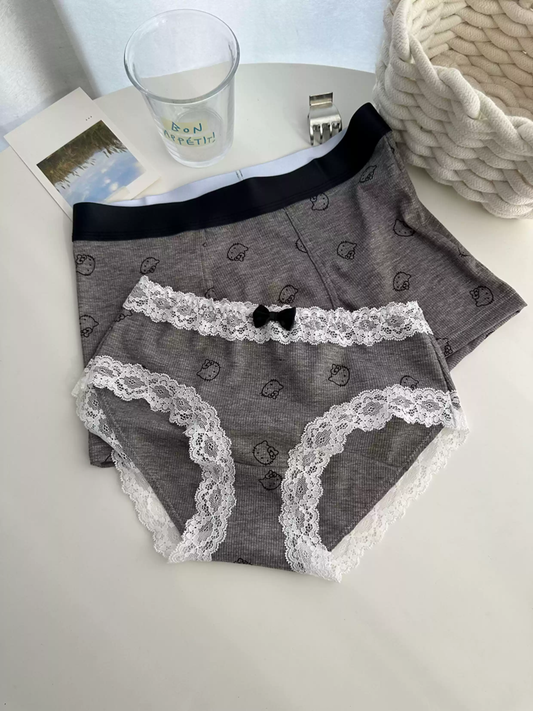 HK Grey Couple Lace Panty Set