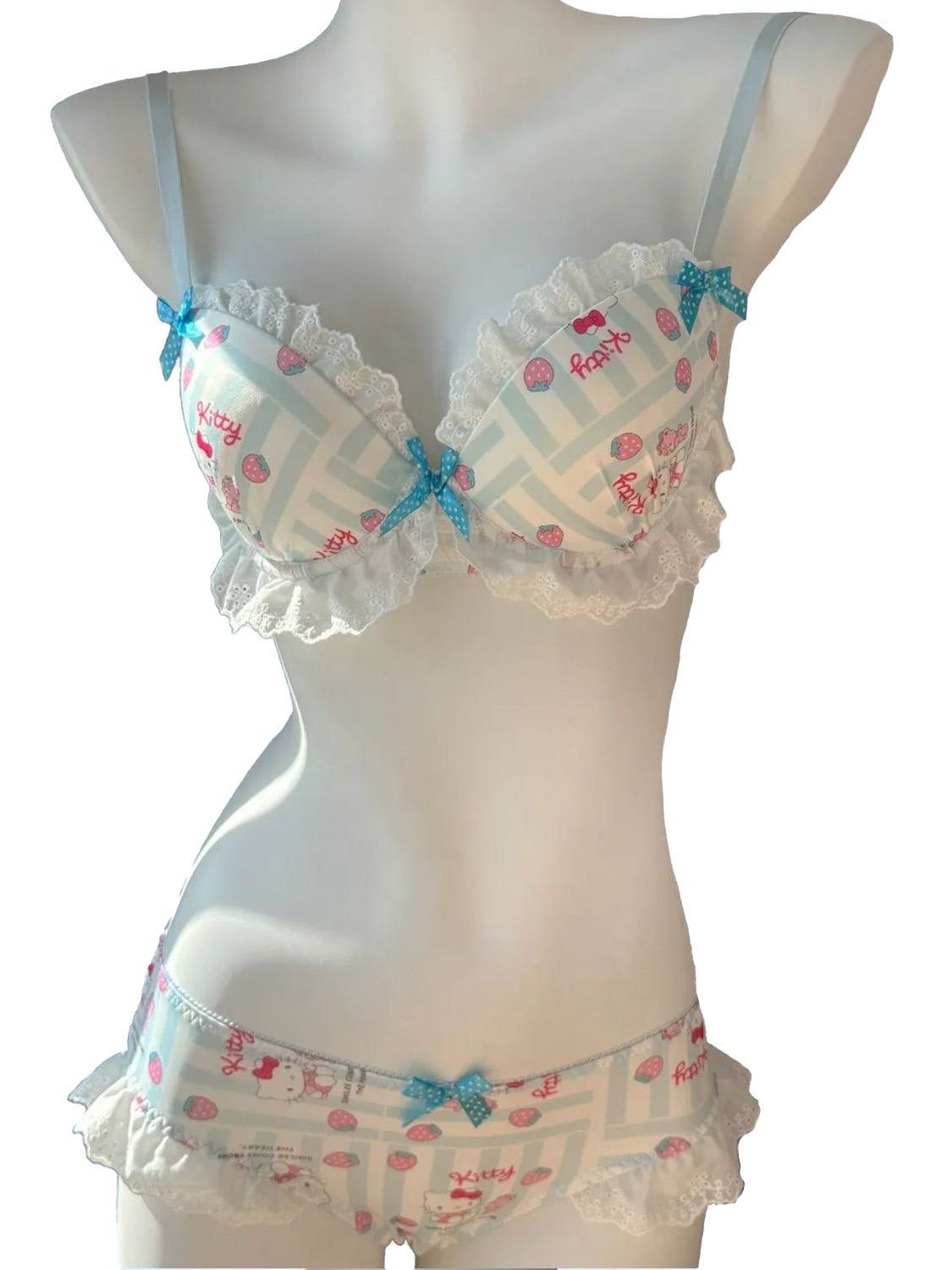 Hello kitty Lace Trim Cotton Underwire Bra Panties Lingerie Set
