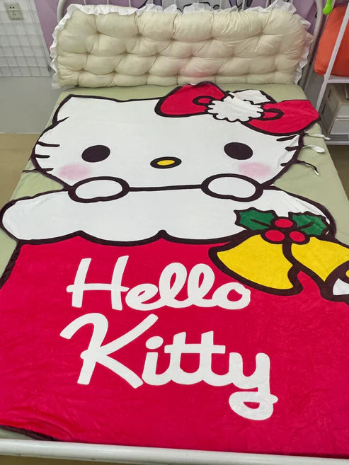 Hello Kitty Shaped Christmas Blanket Flannel Throw Blanket