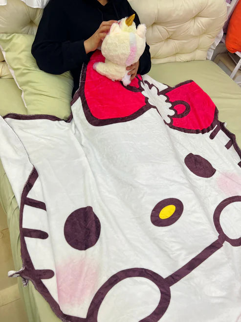 Hello Kitty Shaped Christmas Blanket Flannel Throw Blanket