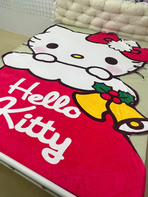 Hello Kitty Shaped Christmas Blanket Flannel Throw Blanket