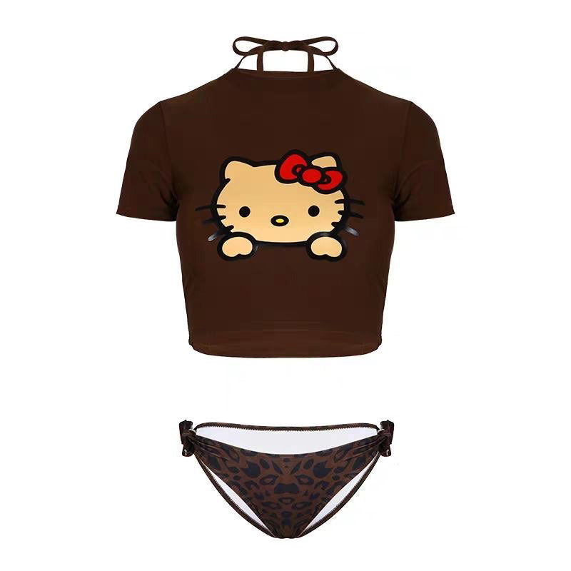 Hello Kitty Women's 3 Piece Swimsuit Halter String Bikini Bathing Suits