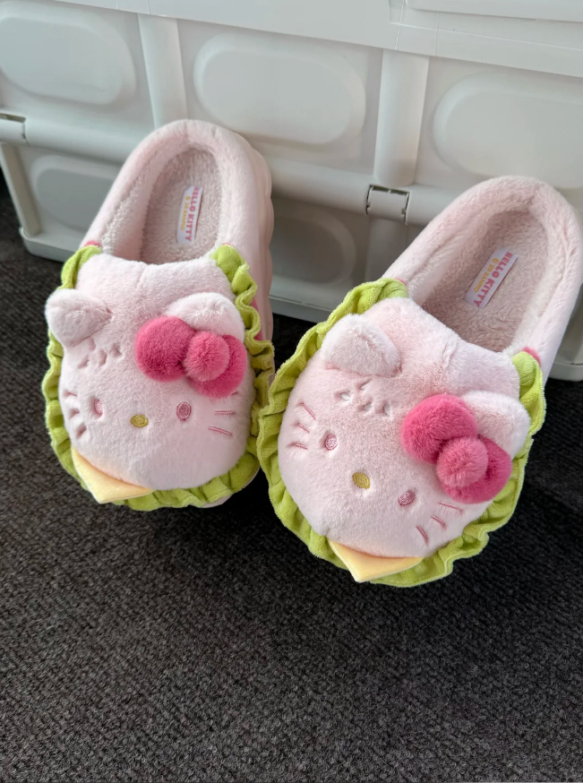 H K Hamburger Shape Slippers Fluffy Shoes