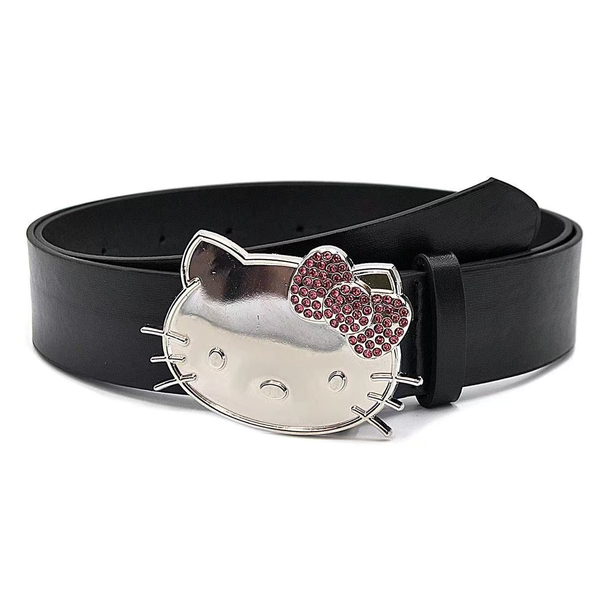 Kitty rhinestone belt Y2k belt women's denim leather belt