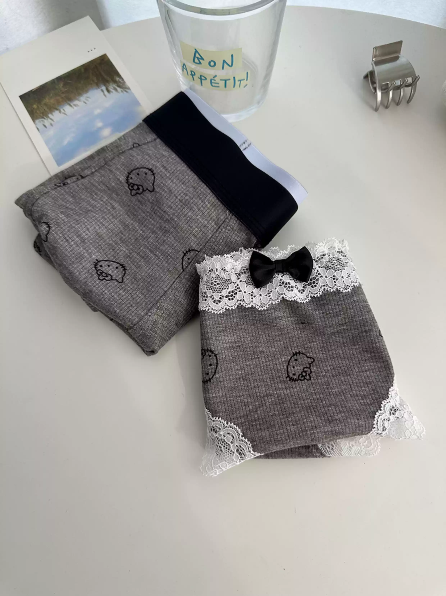 HK Grey Couple Lace Panty Set