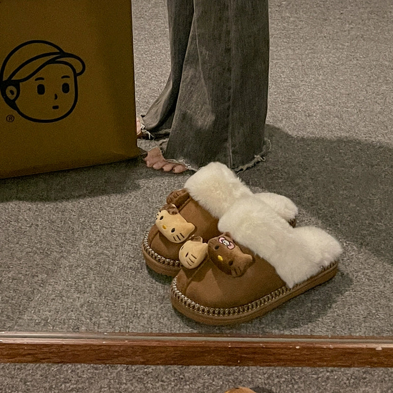 Hello Kitty Fuzzy Brown Slippers Winter House Shoes