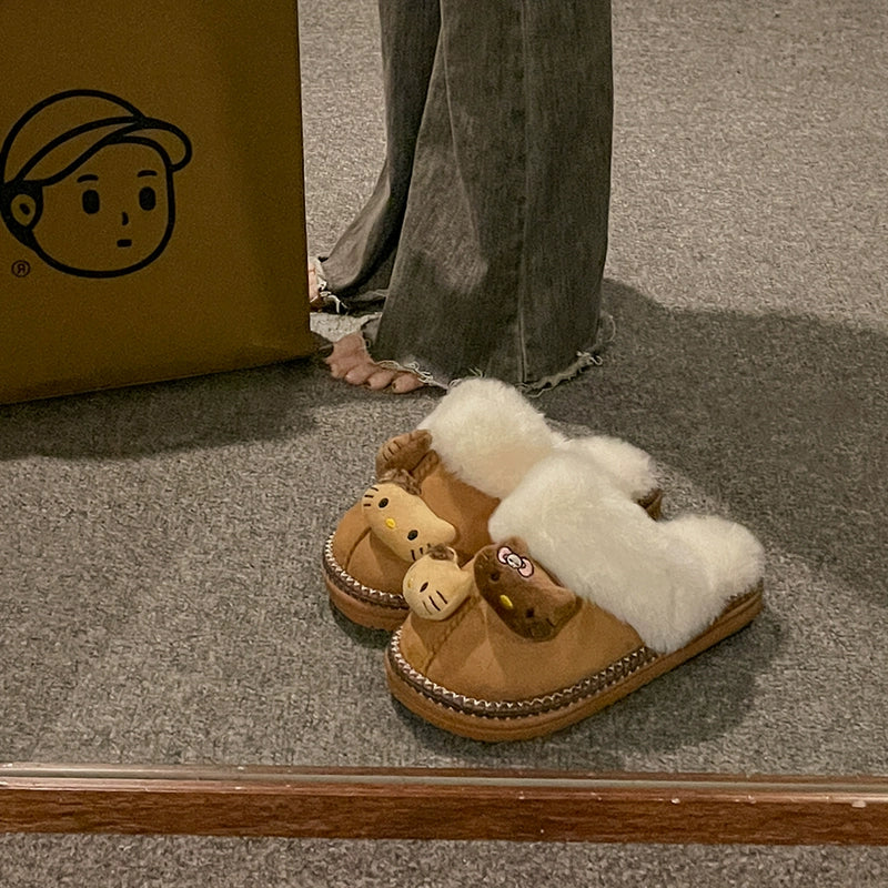 Hello Kitty Fuzzy Brown Slippers Winter House Shoes