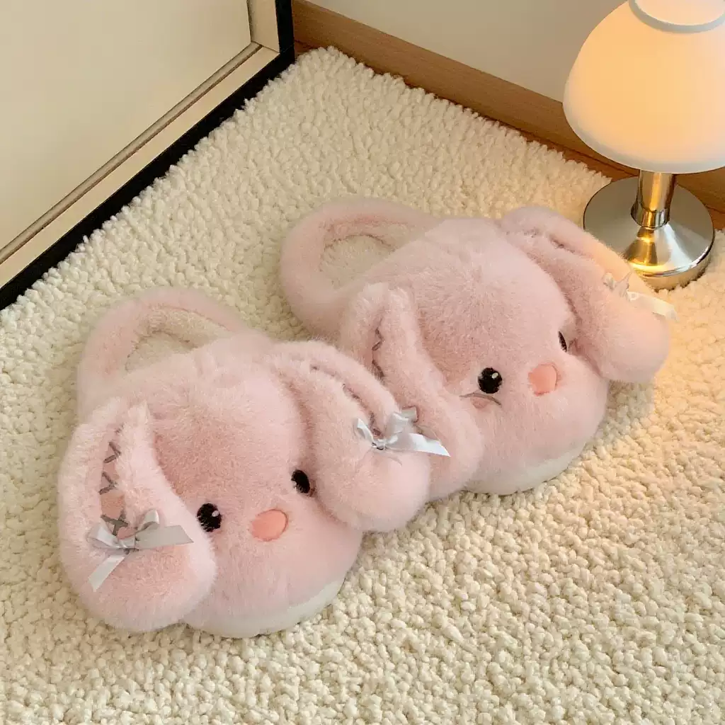 Rabbit plush slippers, non-slip indoor home shoes