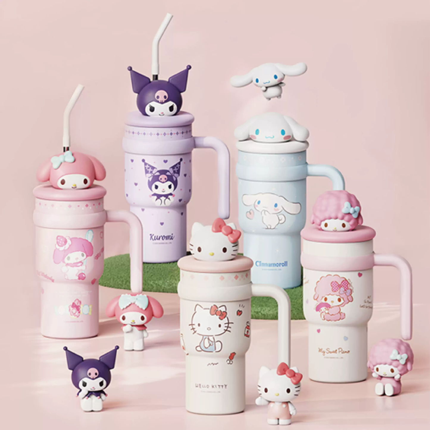 Sanrio Hello Kitty 700ml Stainless Steel Insulated Mug with Handle, Lid, and Straw