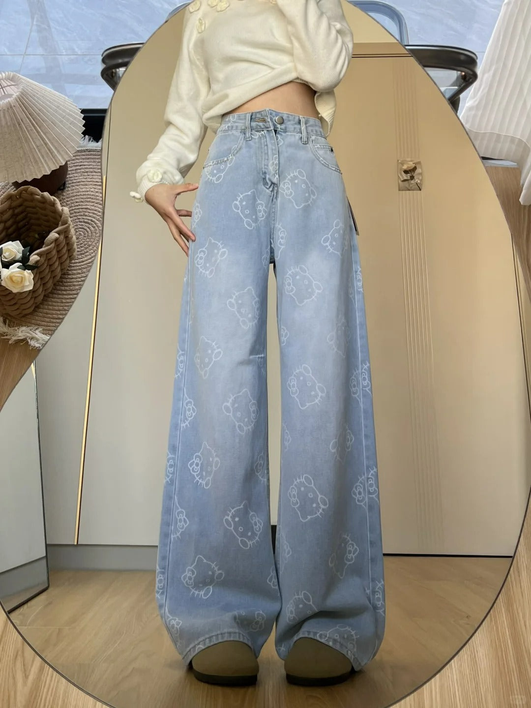 Hellokitty Wide Leg Jeans High Waist Baggy Jeans for Women