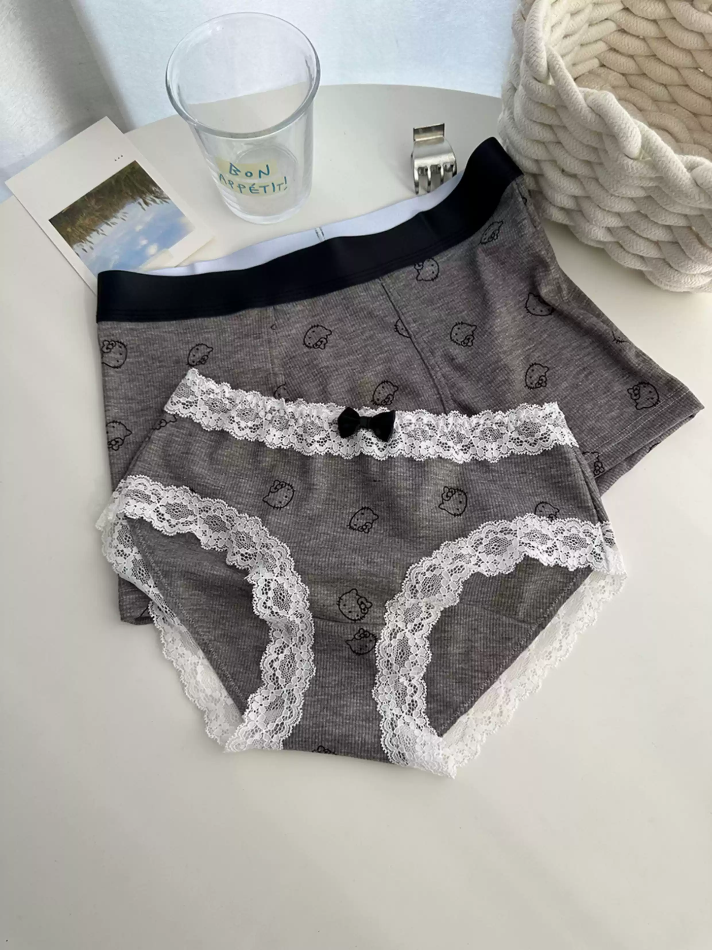 HK Grey Couple Lace Panty Set