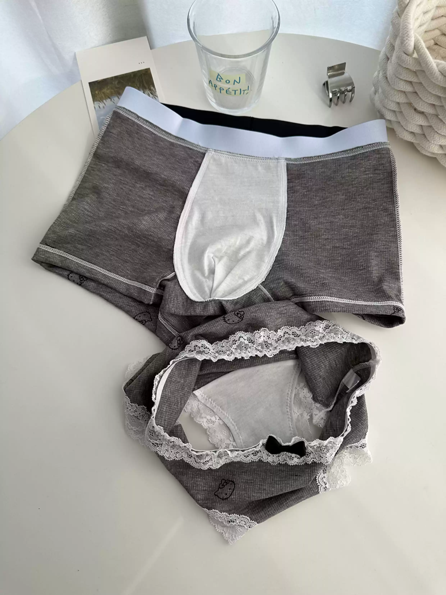 HK Grey Couple Lace Panty Set