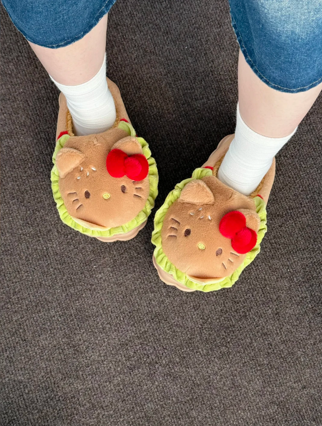 H K Hamburger Shape Slippers Fluffy Shoes