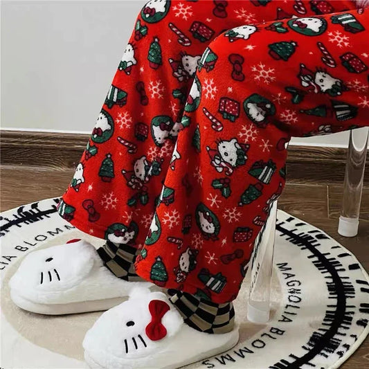 Hello kitty Christmas Pants Pajama Cute Soft Long Bottoms Pjs