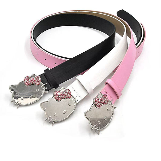 Kitty rhinestone belt Y2k belt women's denim leather belt