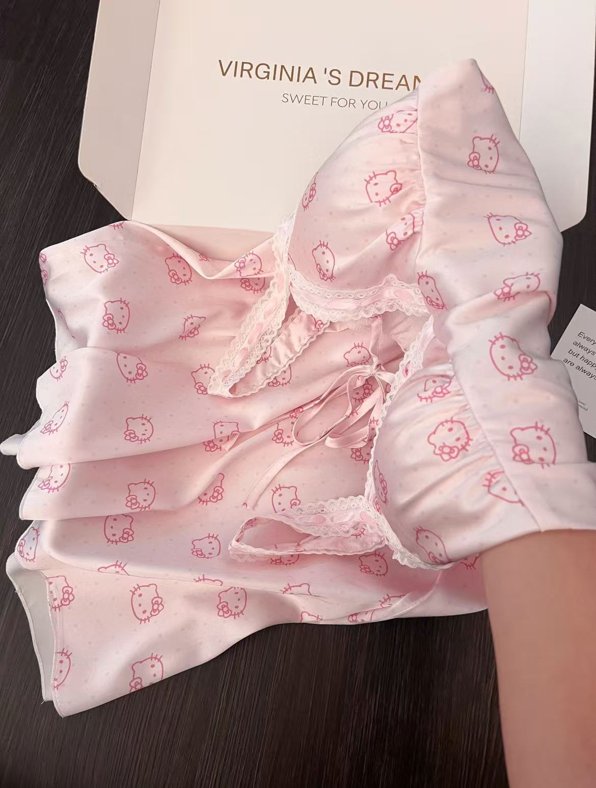 Hello Kitty Pink Lace Silk Nightgown, Sexy Camisole Nightgown