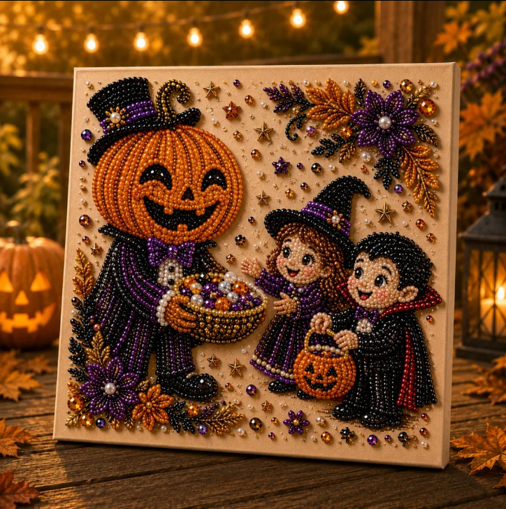Halloween Ghost Pearl Art DIY Kit, Spooky Cute 3D Diamond-Painting Crafts