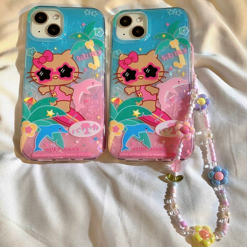 Hello kitty Hawaii  Surf Phone Case With Chain