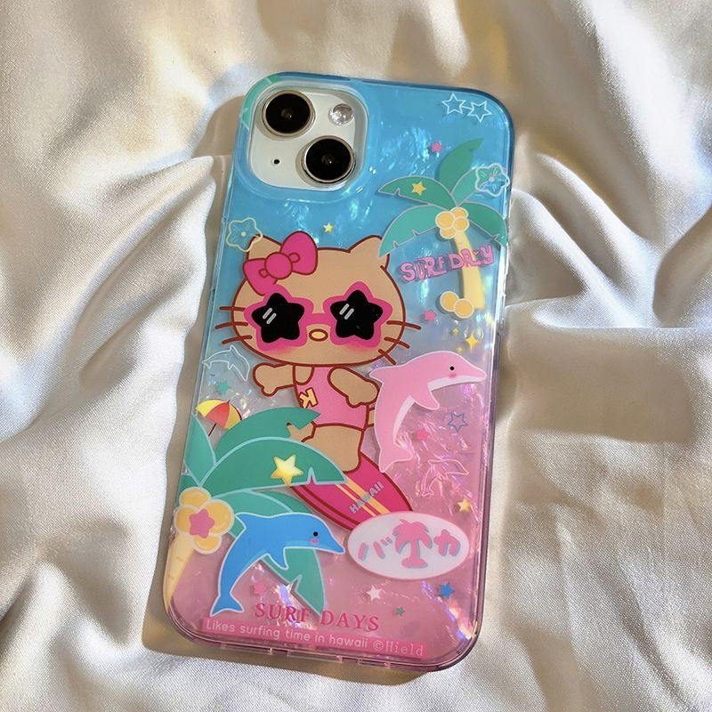 Hello kitty Hawaii  Surf Phone Case With Chain