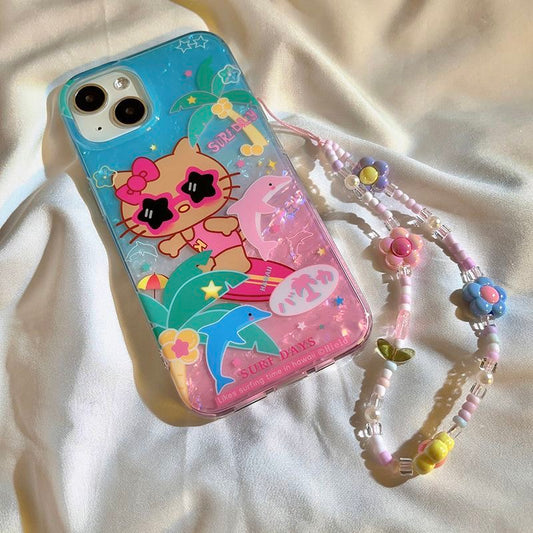 Hello kitty Hawaii  Surf Phone Case With Chain