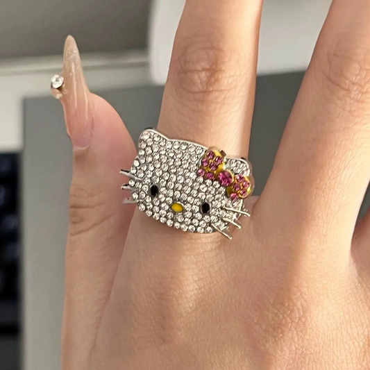 Hello Kitty Rhinestone Open Adjustable Ring