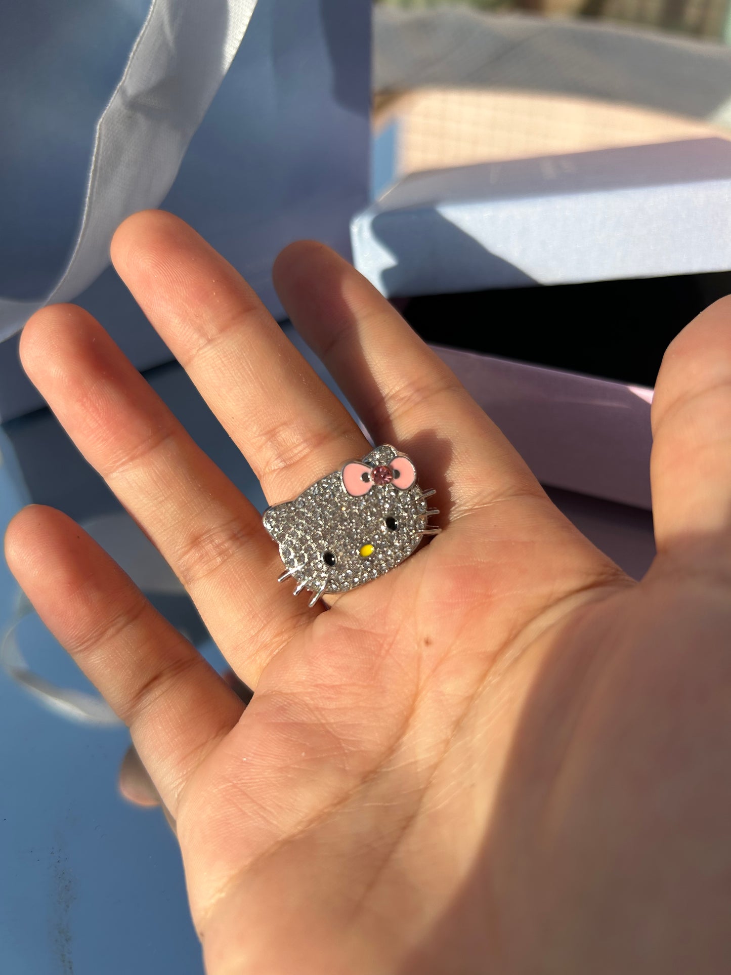 Hello Kitty Rhinestone Open Adjustable Ring