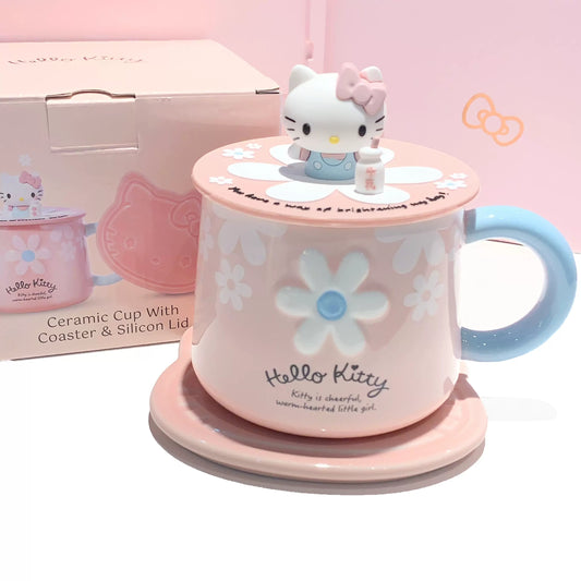 Hello Kitty Ceramic Cup with Coaster Silicon Lid 400ml