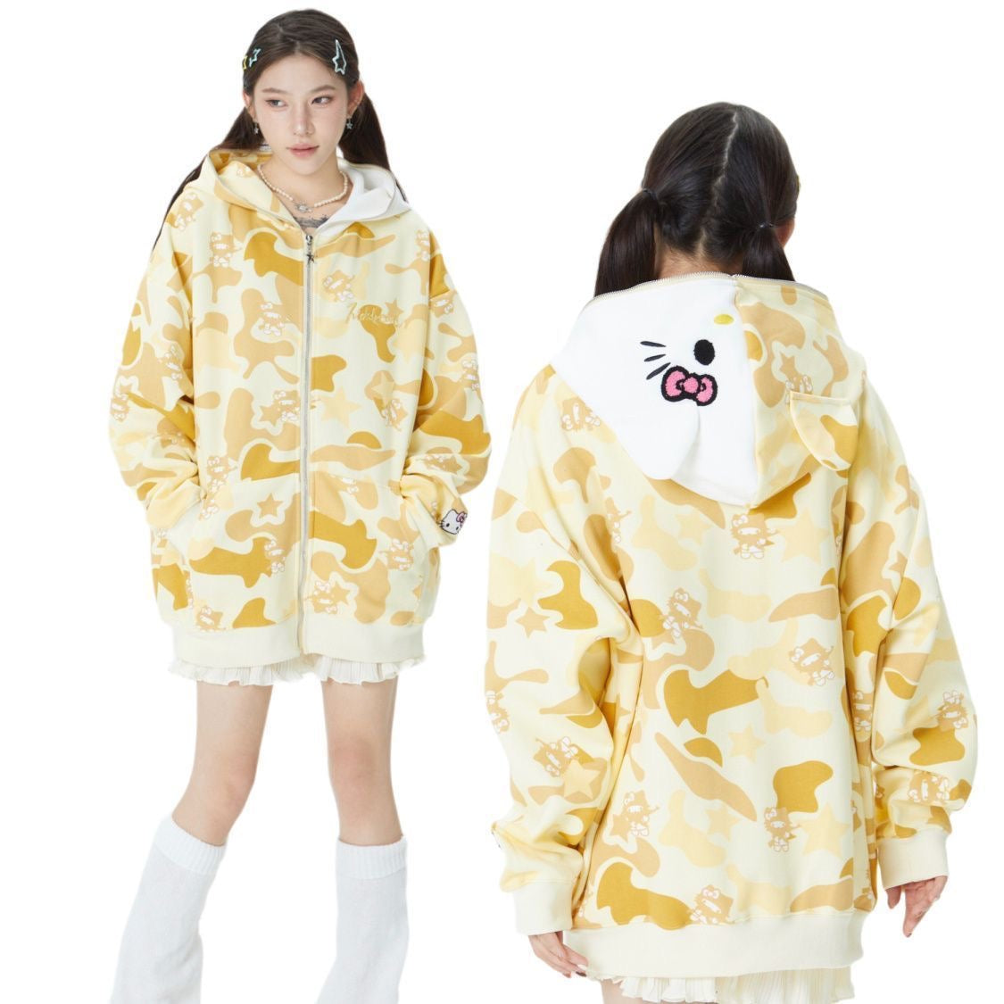 Hello Kitty Camouflage Hoodies Fall Jacket Oversized Casual Hoodie