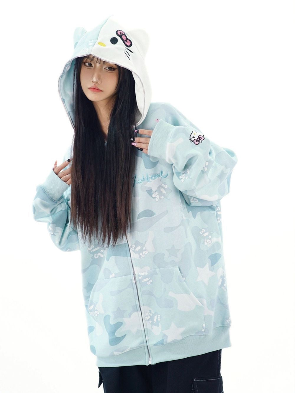 Hello Kitty Camouflage Hoodies Fall Jacket Oversized Casual Hoodie