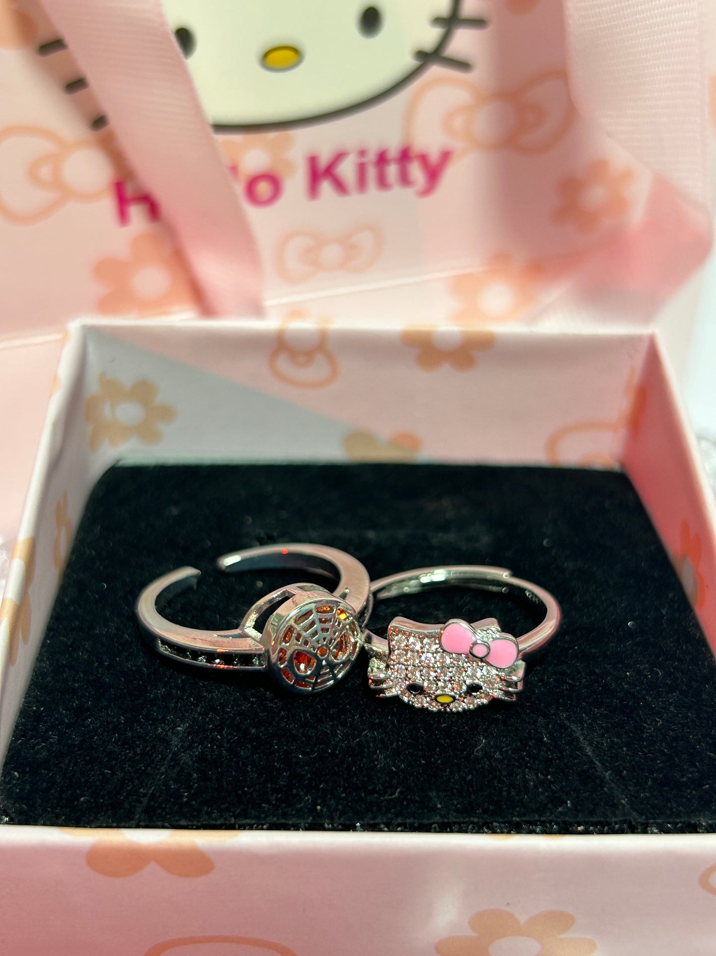 Kitty Kawaii x Spidey matching ring set with box