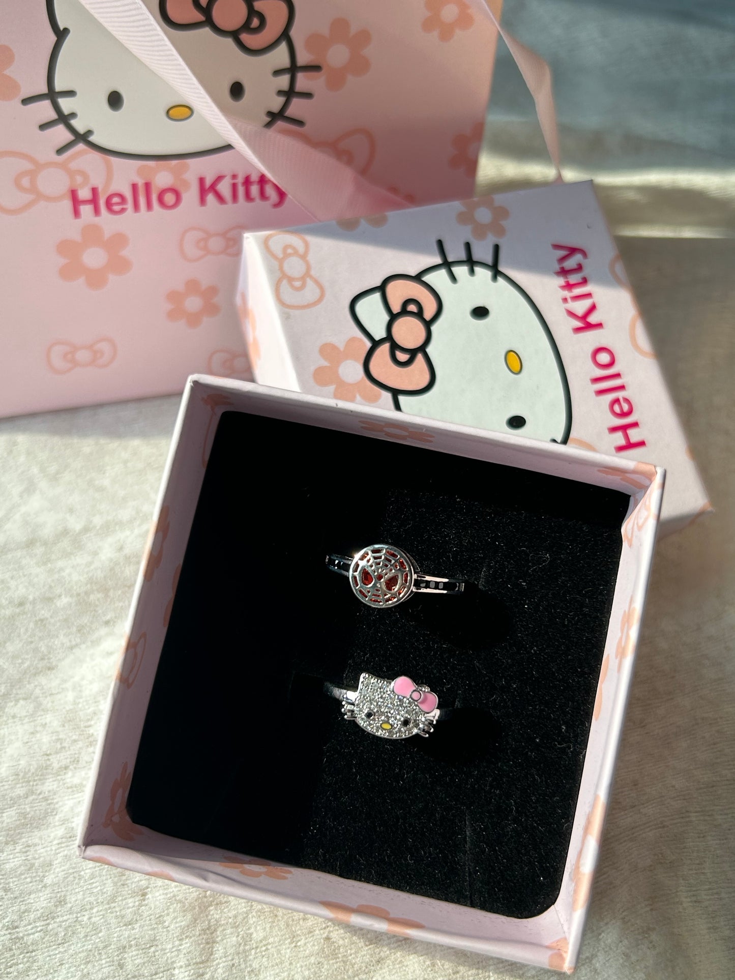 Kitty Kawaii x Spidey matching ring set with box