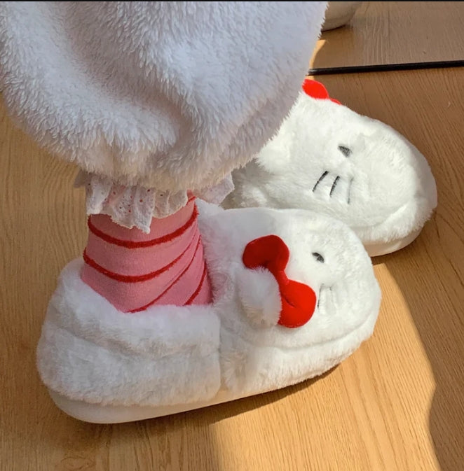 Hello Kitty Fuzzy Slippers Women Kawaii Slippers