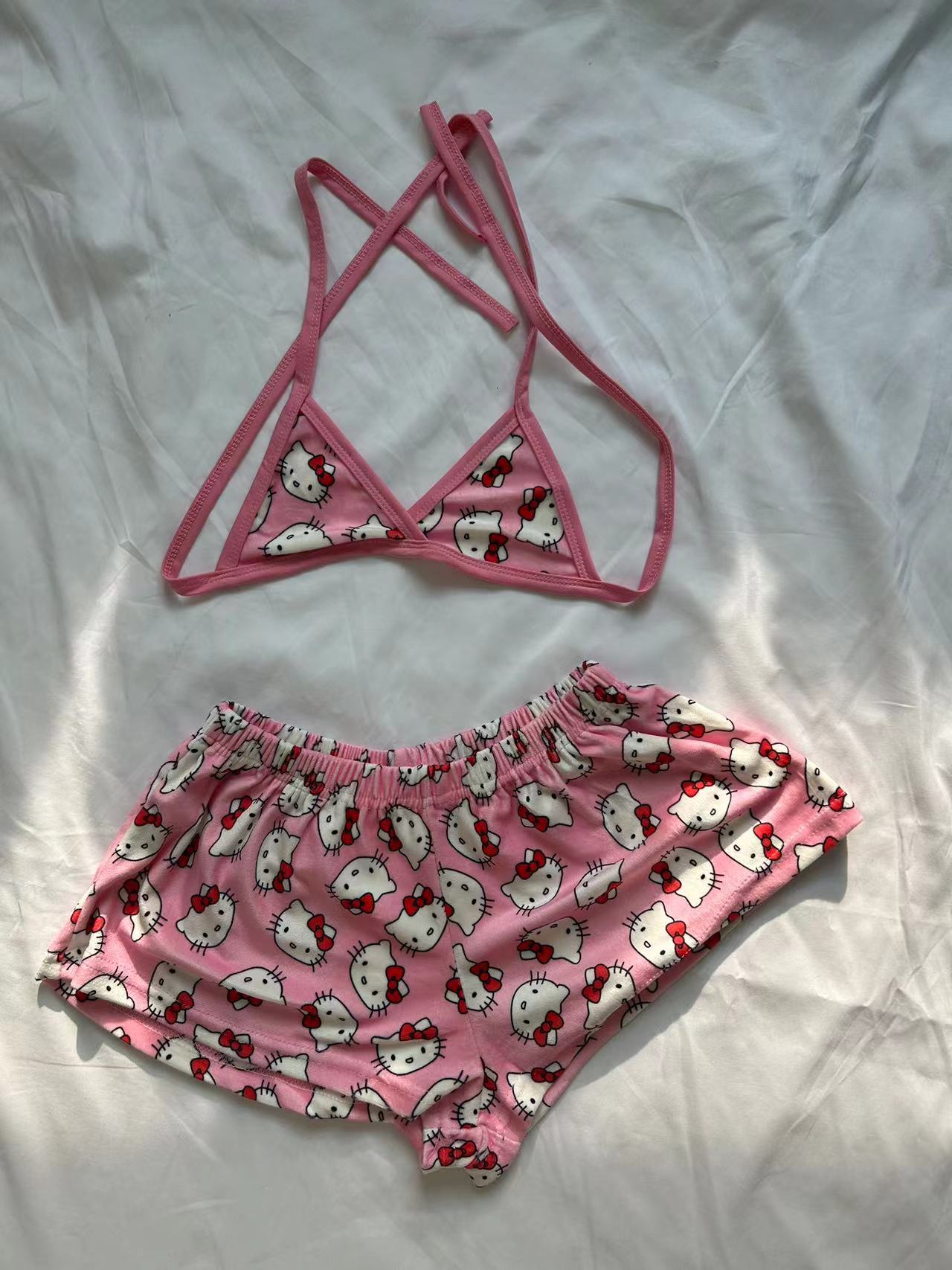 Hello Kitty WomenS 2 Piece Bikini Top with Shorts Pj Set