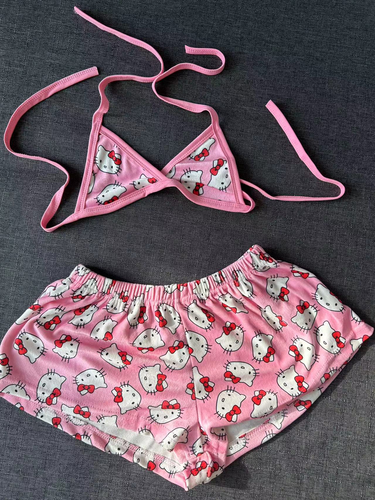 Hello Kitty WomenS 2 Piece Bikini Top with Shorts Pj Set