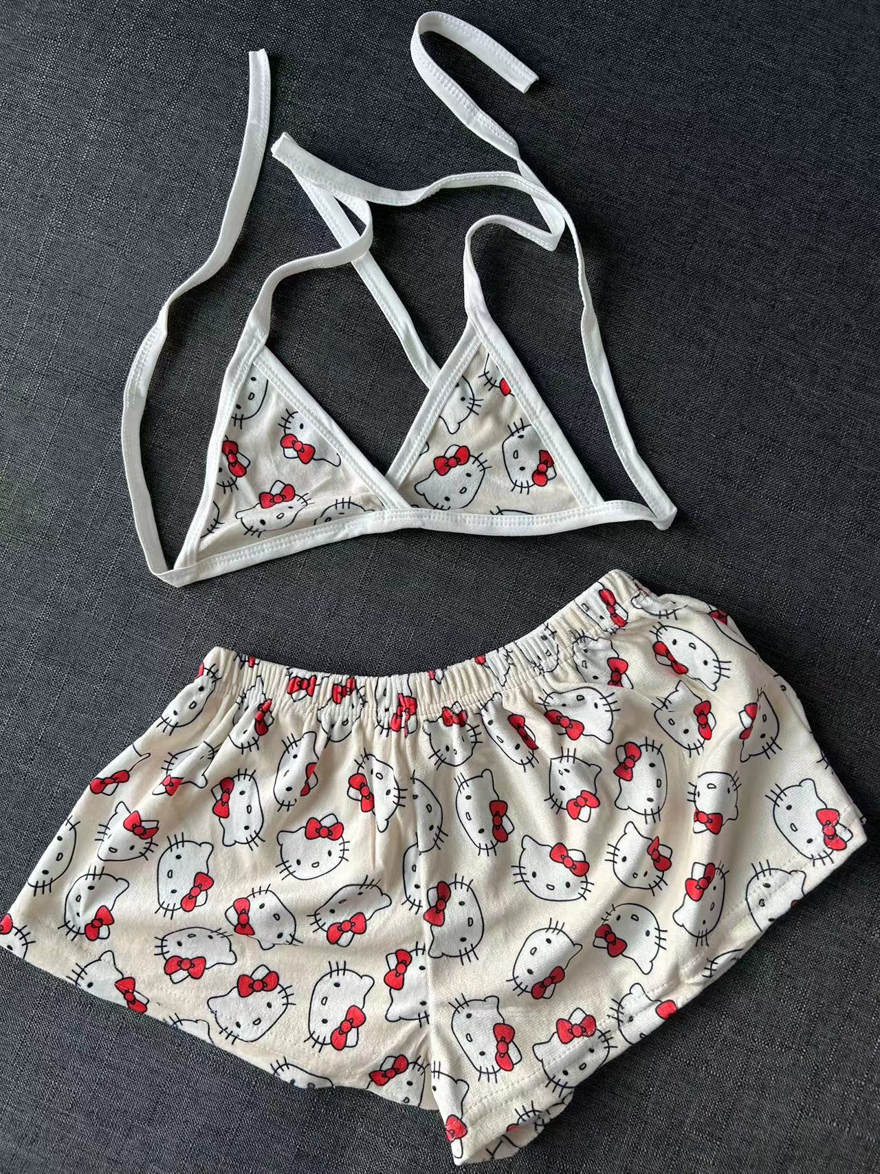 Hello Kitty WomenS 2 Piece Bikini Top with Shorts Pj Set