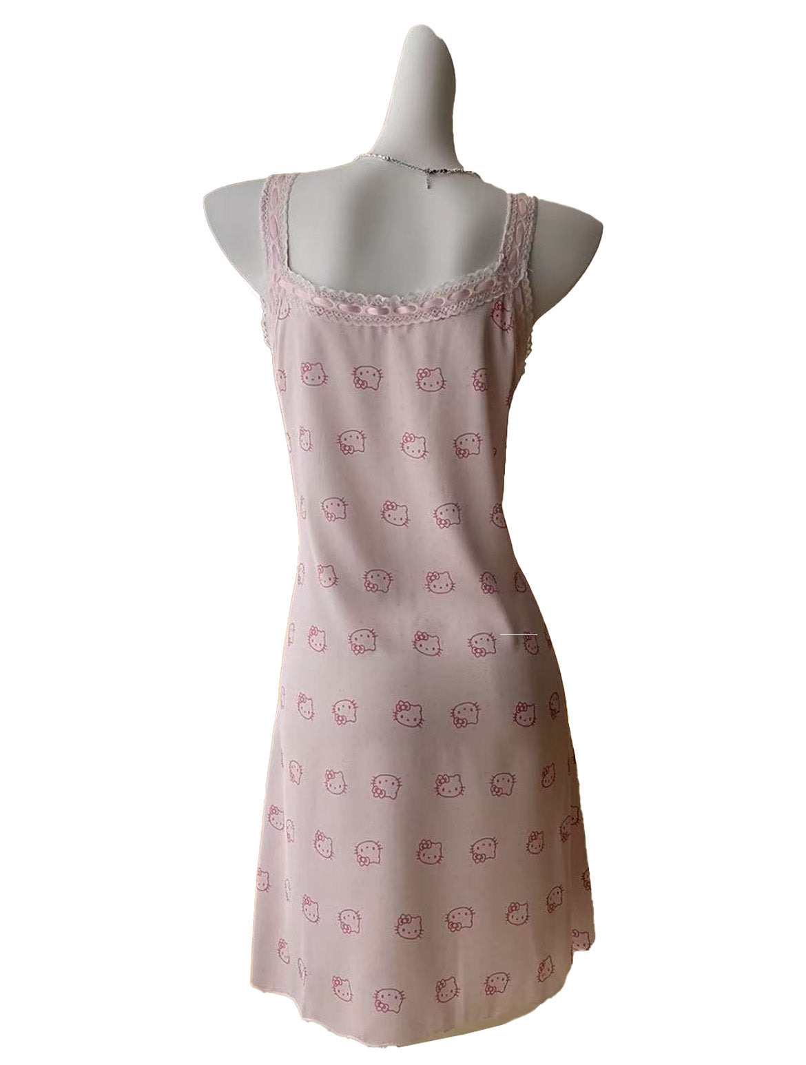 Hello Kitty Pink Lace Silk Nightgown, Sexy Camisole Nightgown