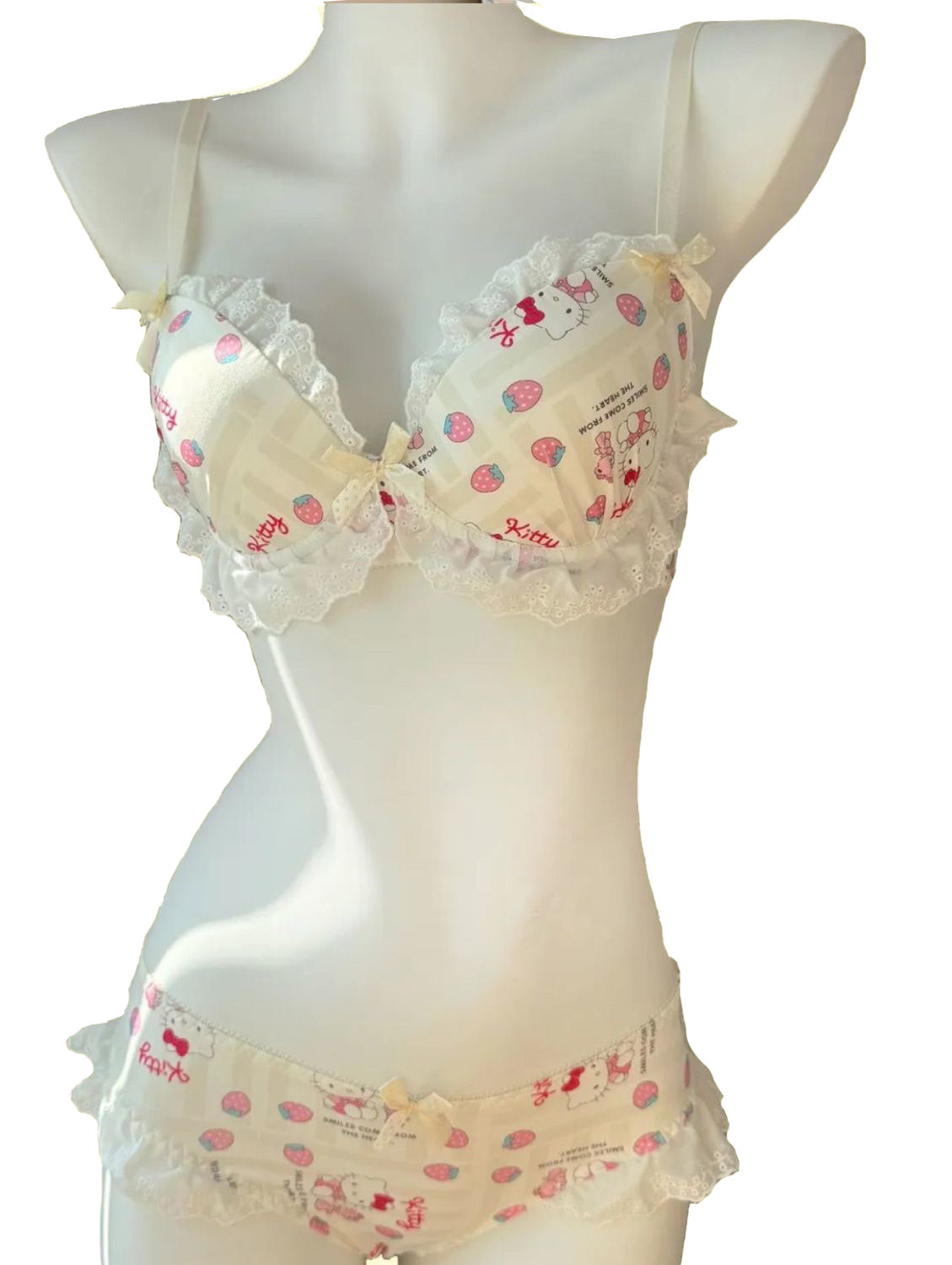 Hello kitty Lace Trim Cotton Underwire Bra Panties Lingerie Set