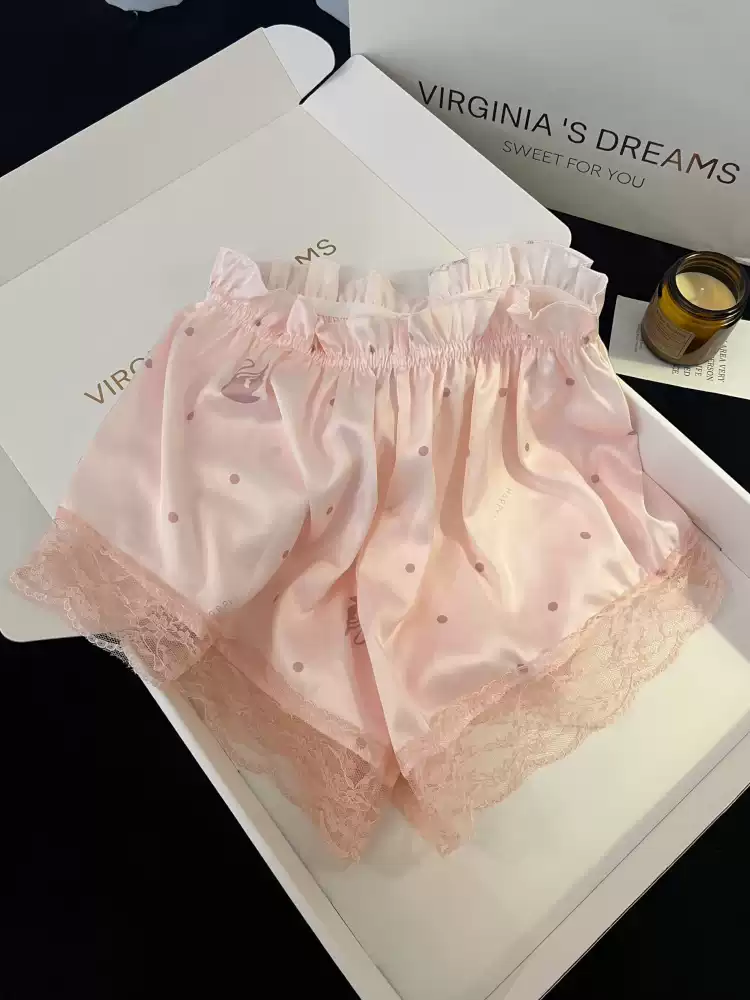 Pink lace-trimmed camisole shorts two-piece set