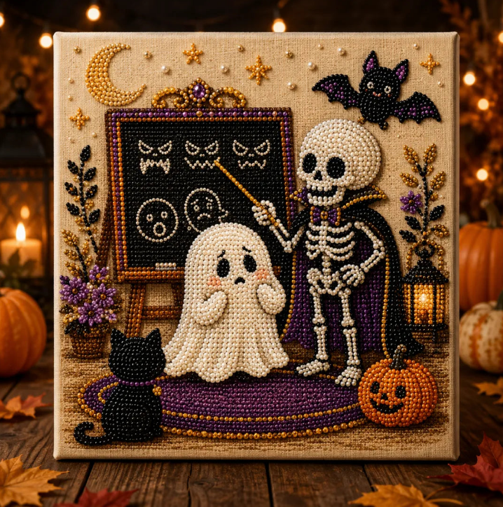 Halloween Ghost Pearl Art DIY Kit, Spooky Cute 3D Diamond-Painting Crafts