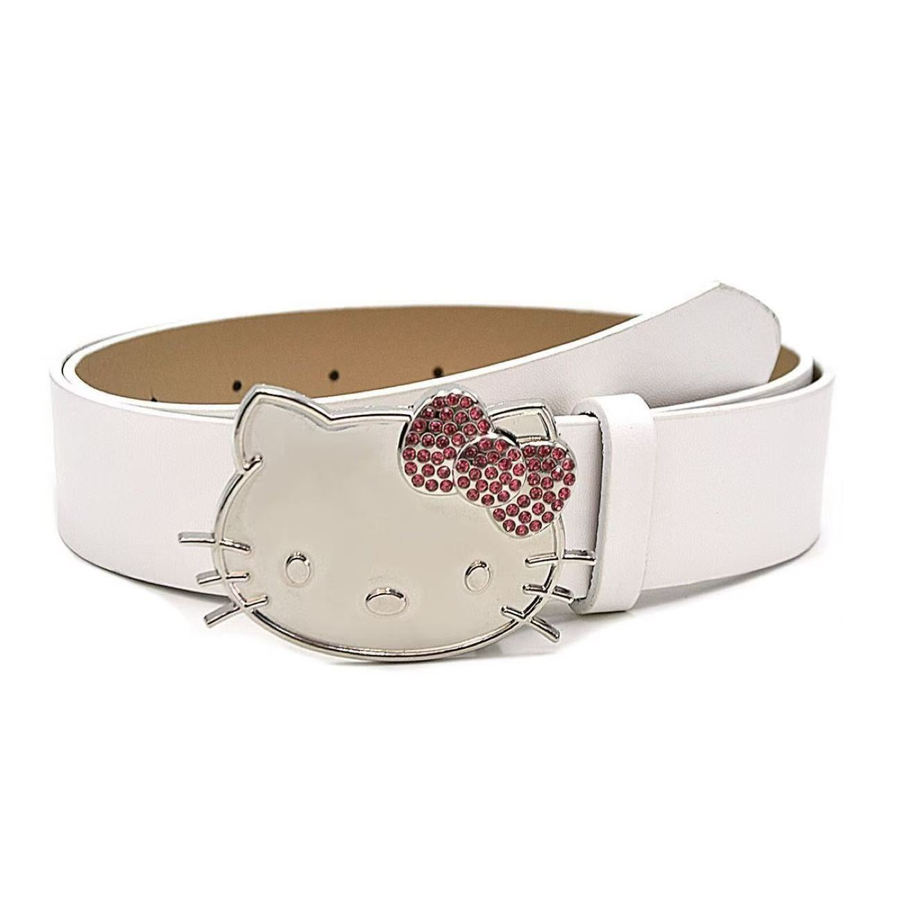 Kitty rhinestone belt Y2k belt women's denim leather belt