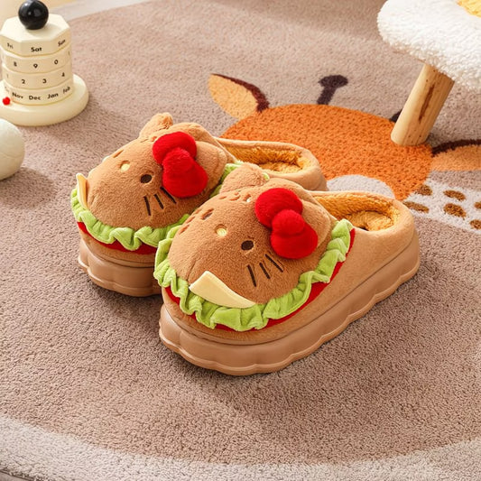H K Hamburger Shape Slippers Fluffy Shoes