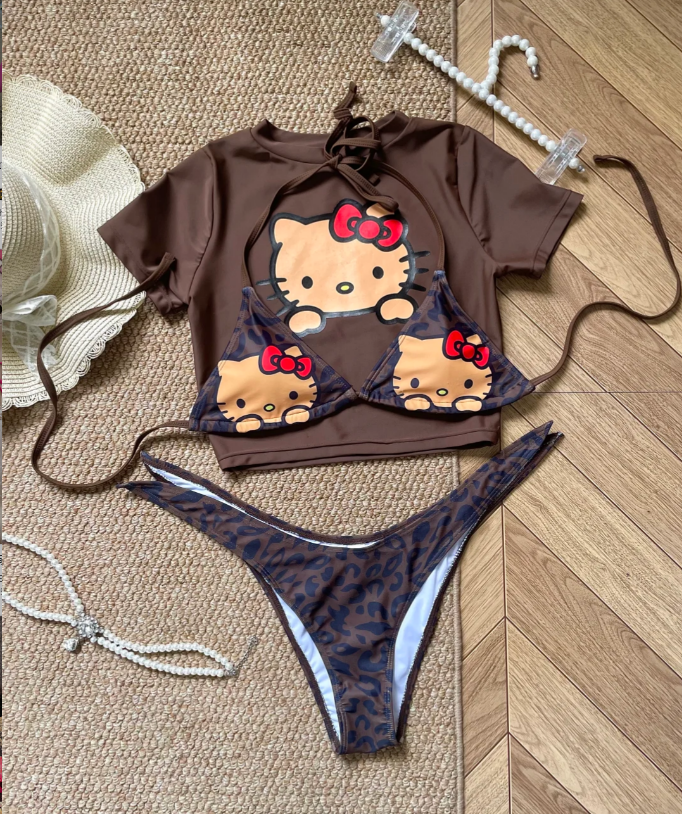 H K 3 Piece Swimsuit Halter String Bikini