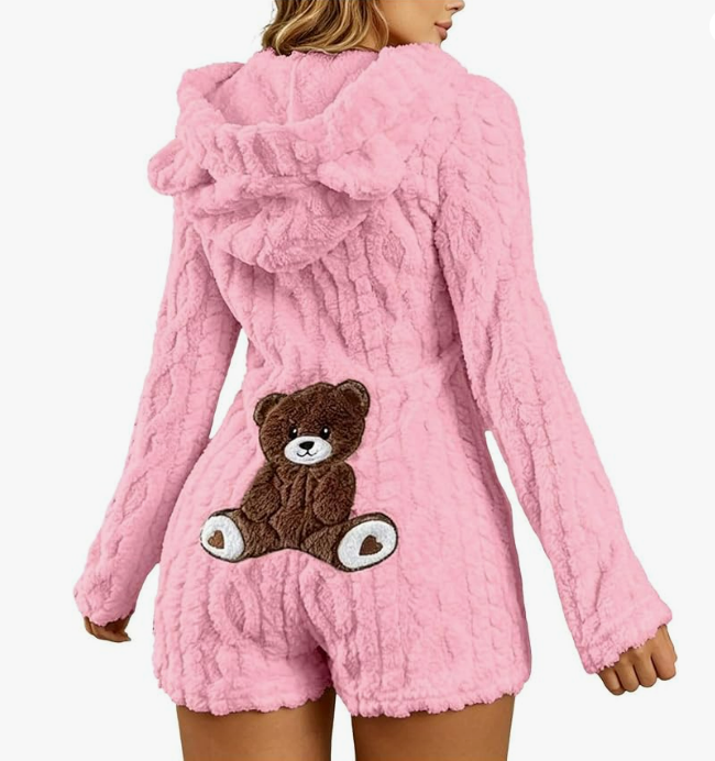 Bear-themed hooded fleece tracksuit