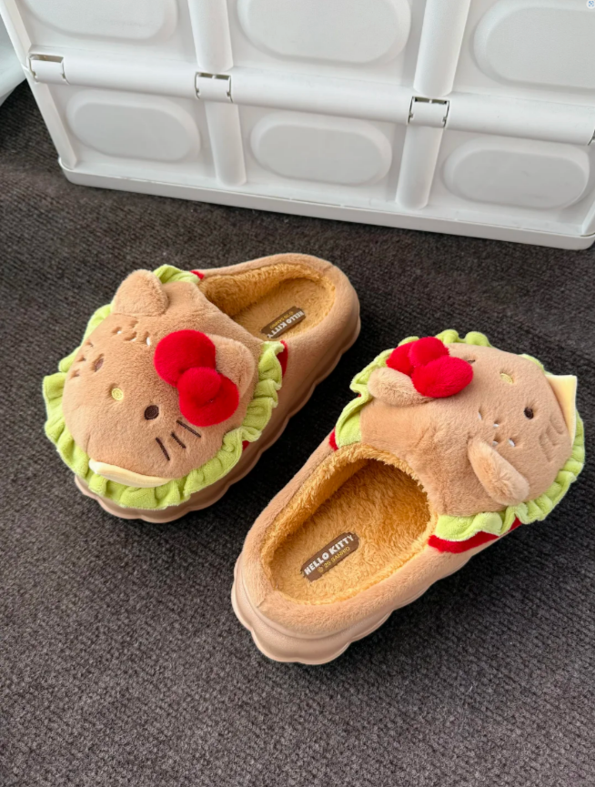 H K Hamburger Shape Slippers Fluffy Shoes