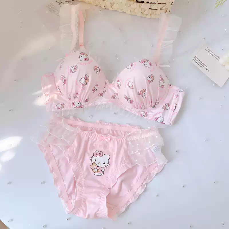 HK Lace Wire-Free Pink Bra Set
