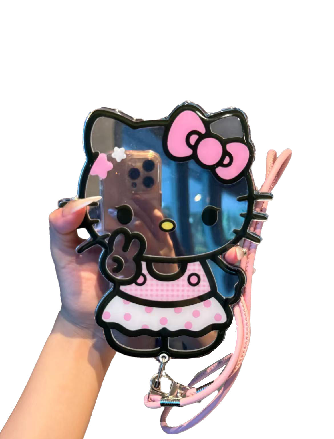 Hello Kitty Shaped Folding Mirror Phone Case with Strap