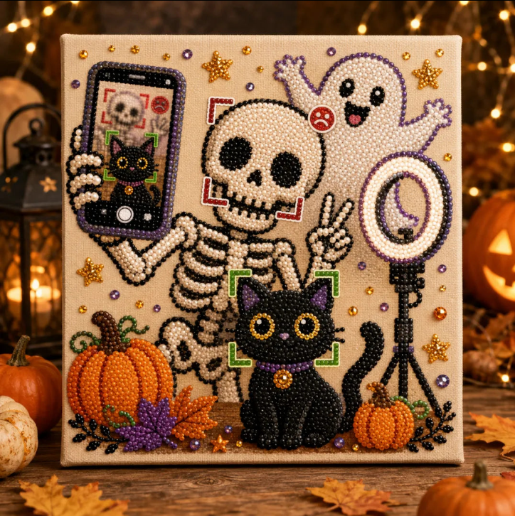 Halloween Ghost Pearl Art DIY Kit, Spooky Cute 3D Diamond-Painting Crafts