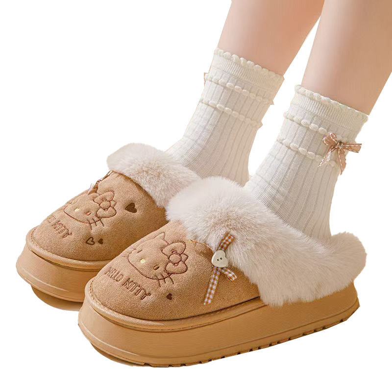 Hello Kitty Plush Slippers - Cute Fall/Winter Home Shoes for Indoor and Outdoor Use