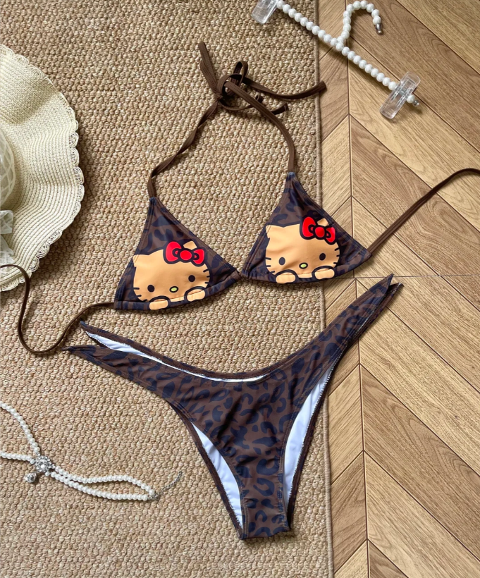 H K 3 Piece Swimsuit Halter String Bikini