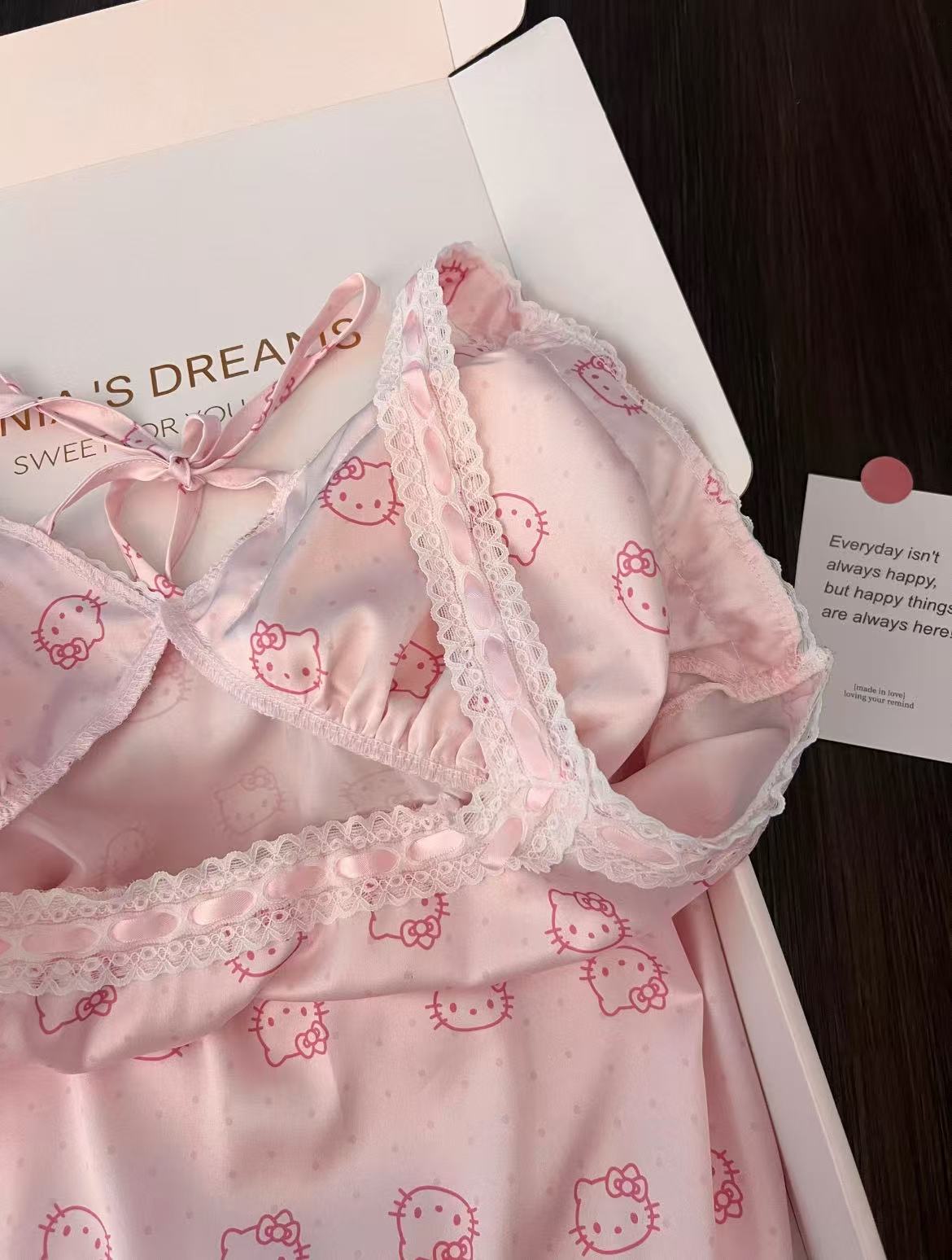 Hello Kitty Pink Lace Silk Nightgown, Sexy Camisole Nightgown